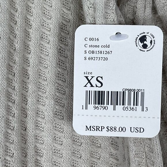 Free People Juicy Long Sleeves Top Sz XS Stone Cold Beige Oversized Split Back - Picture 6 of 8